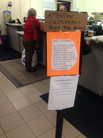 post office sign about verizon