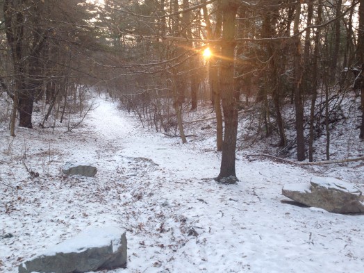 Crosstown trail at entrance to Morses Pond, winter 2015