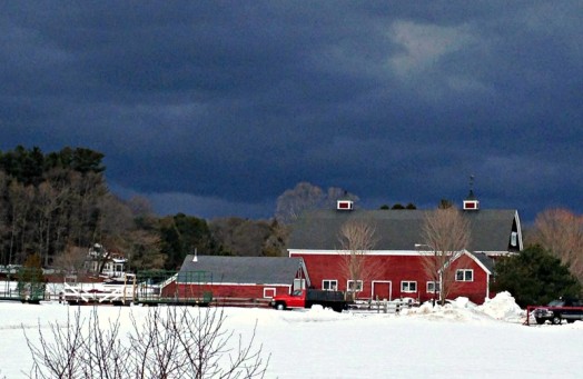 Threartening skies at Hunnewell Farm minutes before the brief St. Patrick's Day hail storm.
