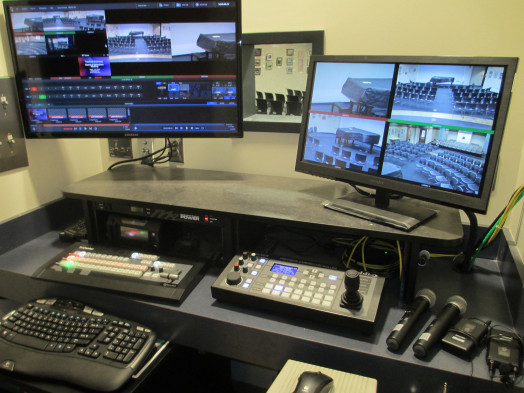 Wellesley Public Media control room at Wakelin Room Wellesley Free Library