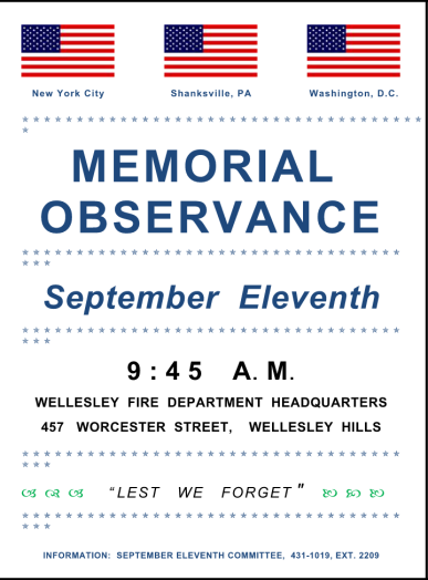 9/11 memorial 2015 wellesley
