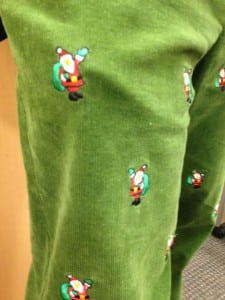 Wellesley dad's Santa pants