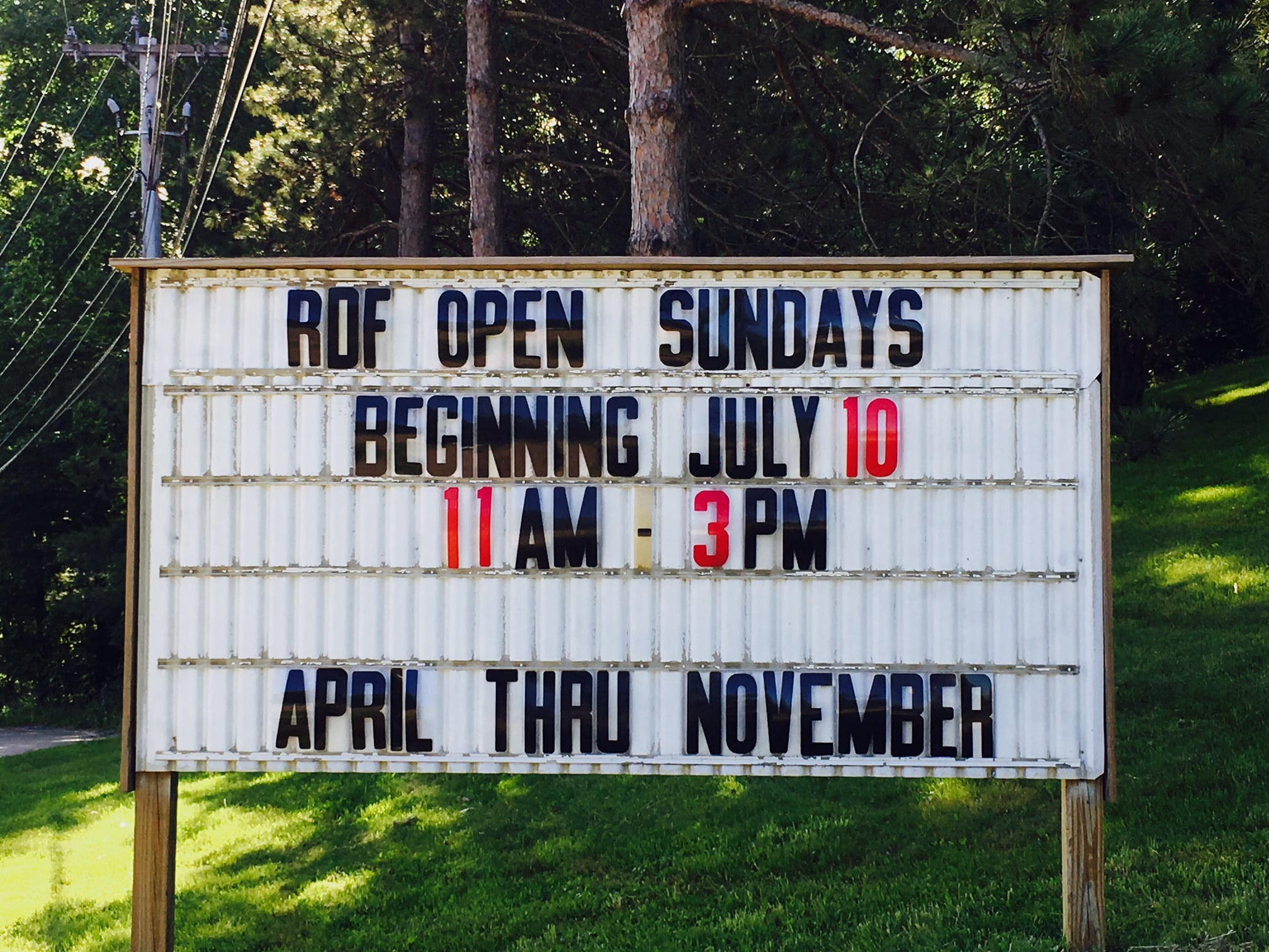 Wellesley RDF, Open Sundays