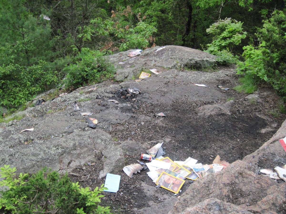 Rocky Ledges, Boulder Brook reservation, trash, Wellesley