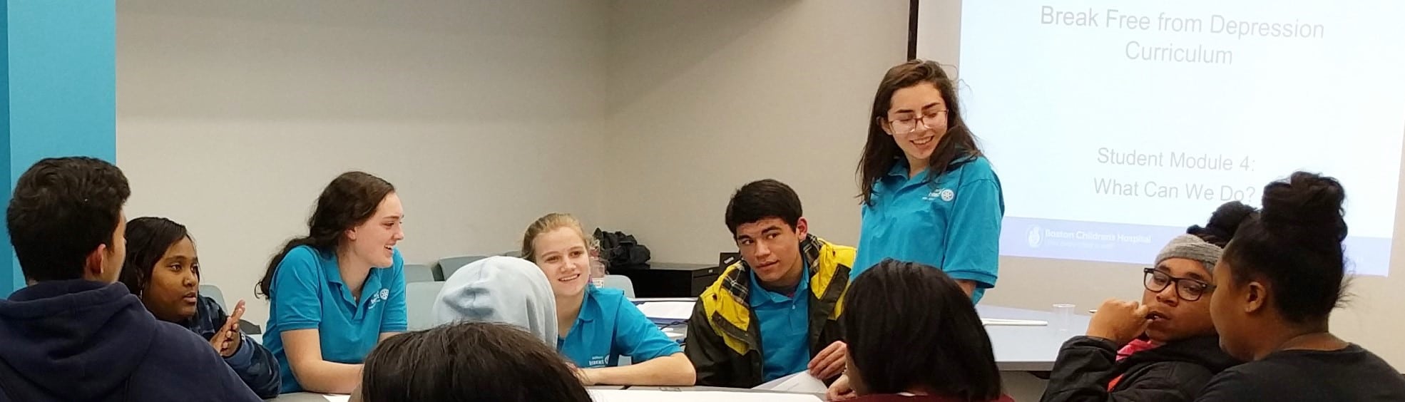 Wellesley High's Ana Natalia Epstein, presenting at the Lena Park Community Development Center in Dorchester (photo by Bob Anthony)