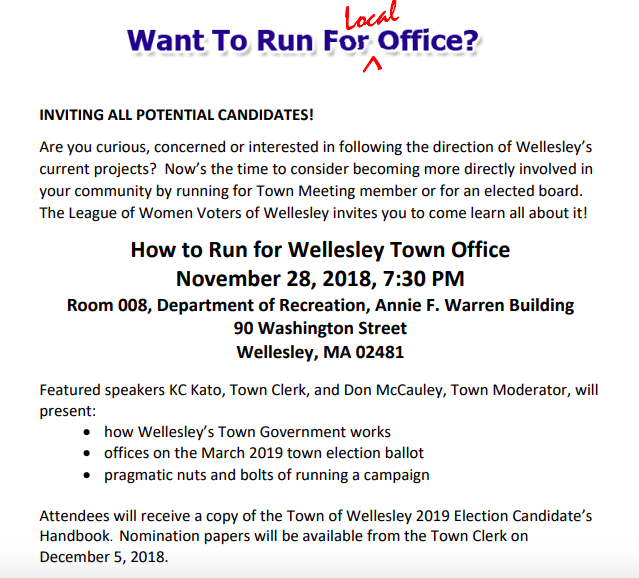 Wellesley, run for office