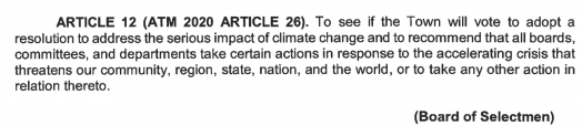 article 12 climate 2020 town meeting
