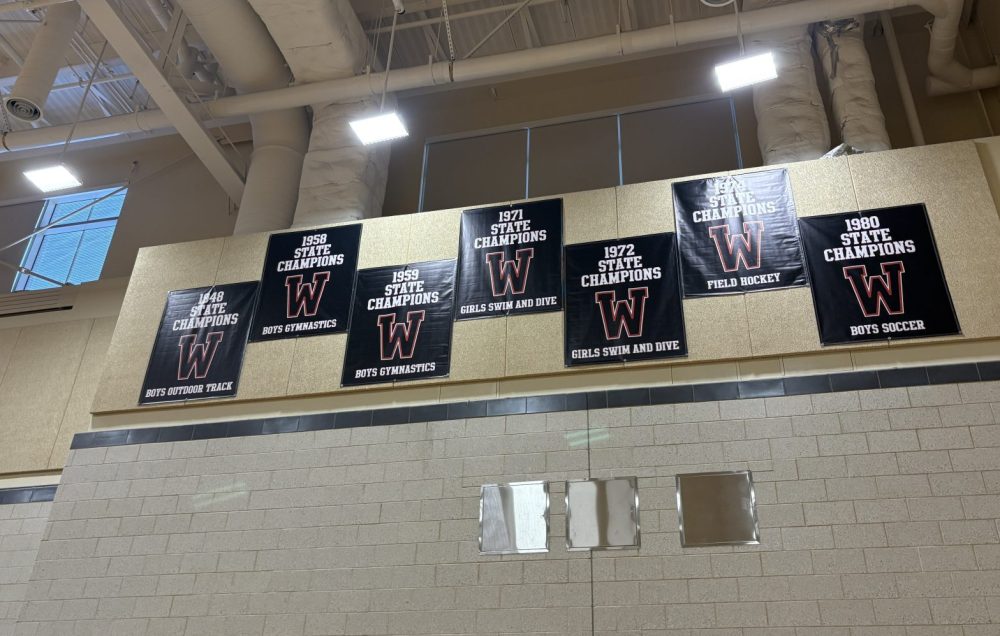WHS sports banners in gym
