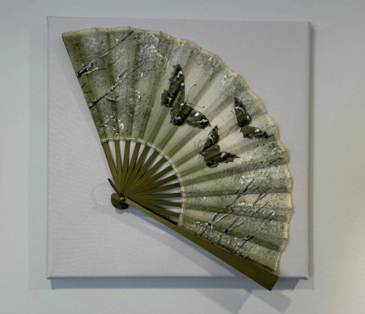 Green Silk Fan Hand-Painted