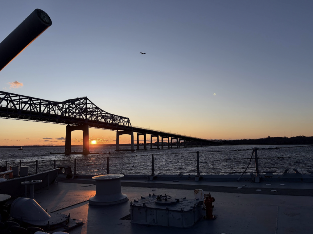 A photo of the sunset taken on USS Massachusetts Battleship. cub scouts