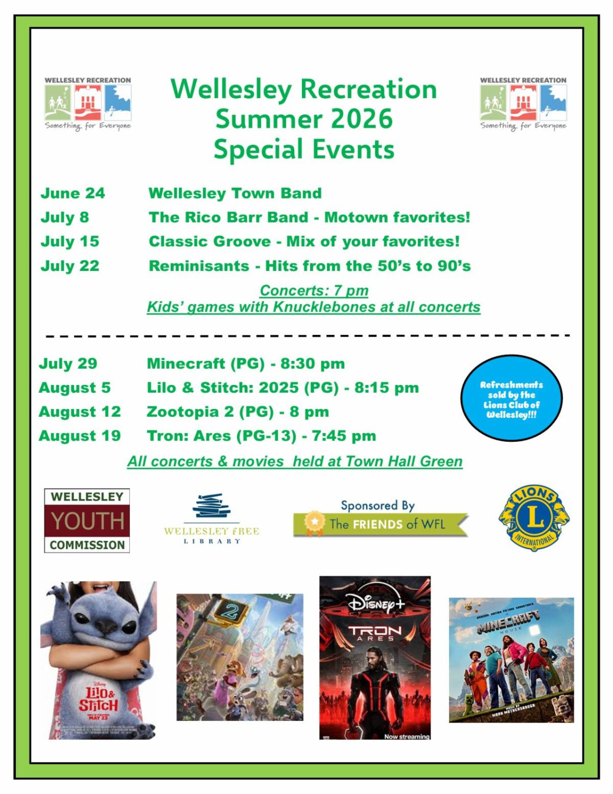 Wellesley summer 2026 concert schedule