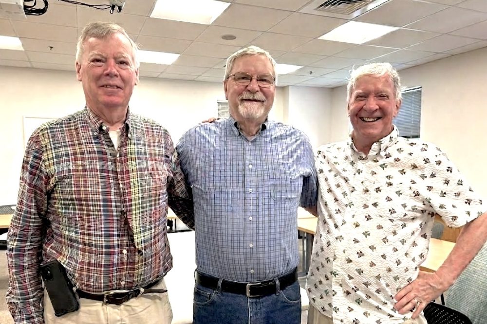 Smitty Rogers (center) with two of his previous (now-retired) Superintendents of the DPW Water & Sewer Division: Bill Shaughnessy and Joe Duggan, who returned for the party. 